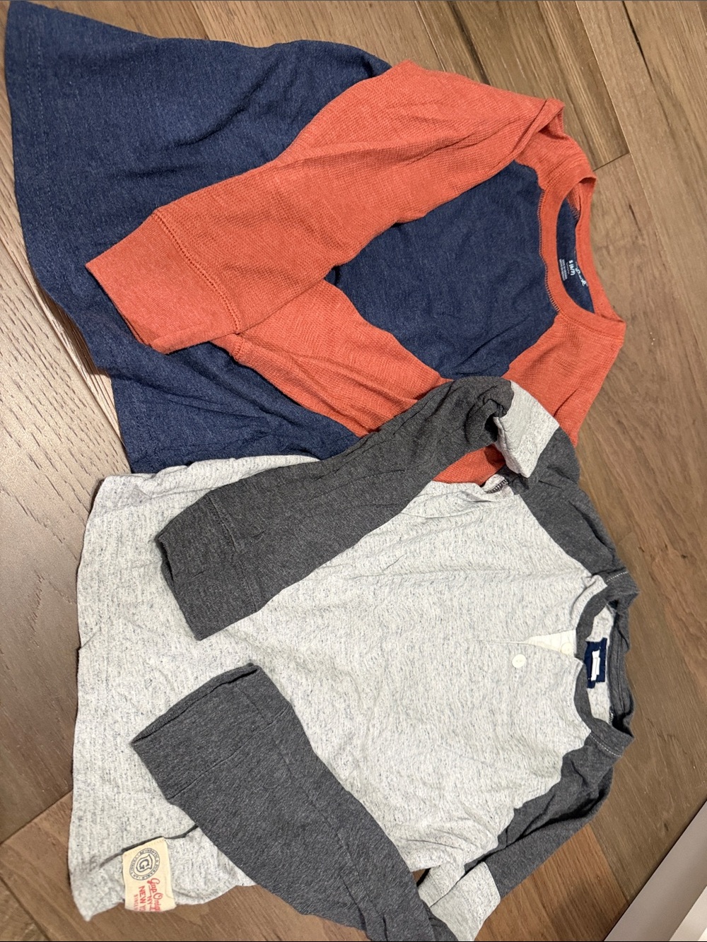 Boys' Two Long-Sleeve Raglan Shirts - Navy/Orange & Heather Gray/Charcoal